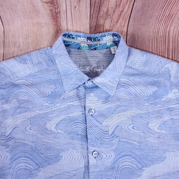 Robert Graham Mens L Classic Fit Wave Marble Swirl Linen Blend Button Up Shirt - Picture 3 of 16